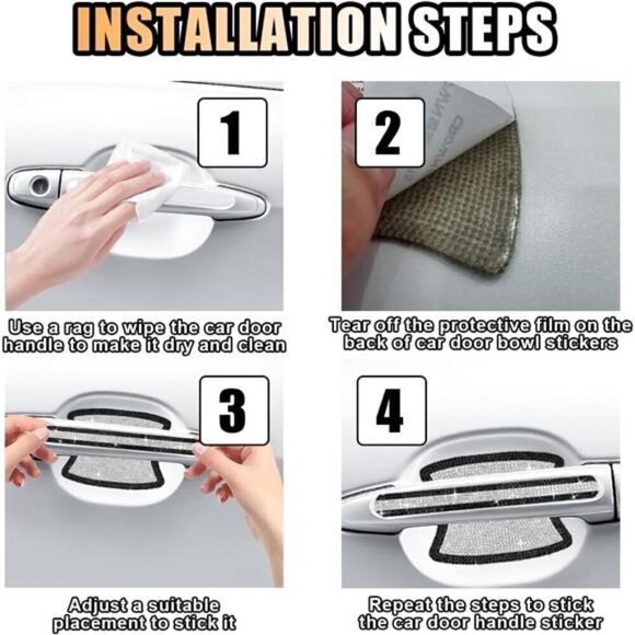 Car Door Handle Protector Bling Sticker Anti-Scratch, Universal Black and White - Picture 6 of 7